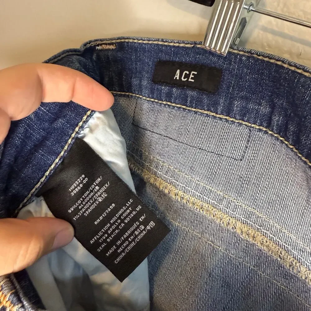 Affliction Jeans Men's Y2K Ace Straight Slim Flex Stretch Blue Denim 38 x 33